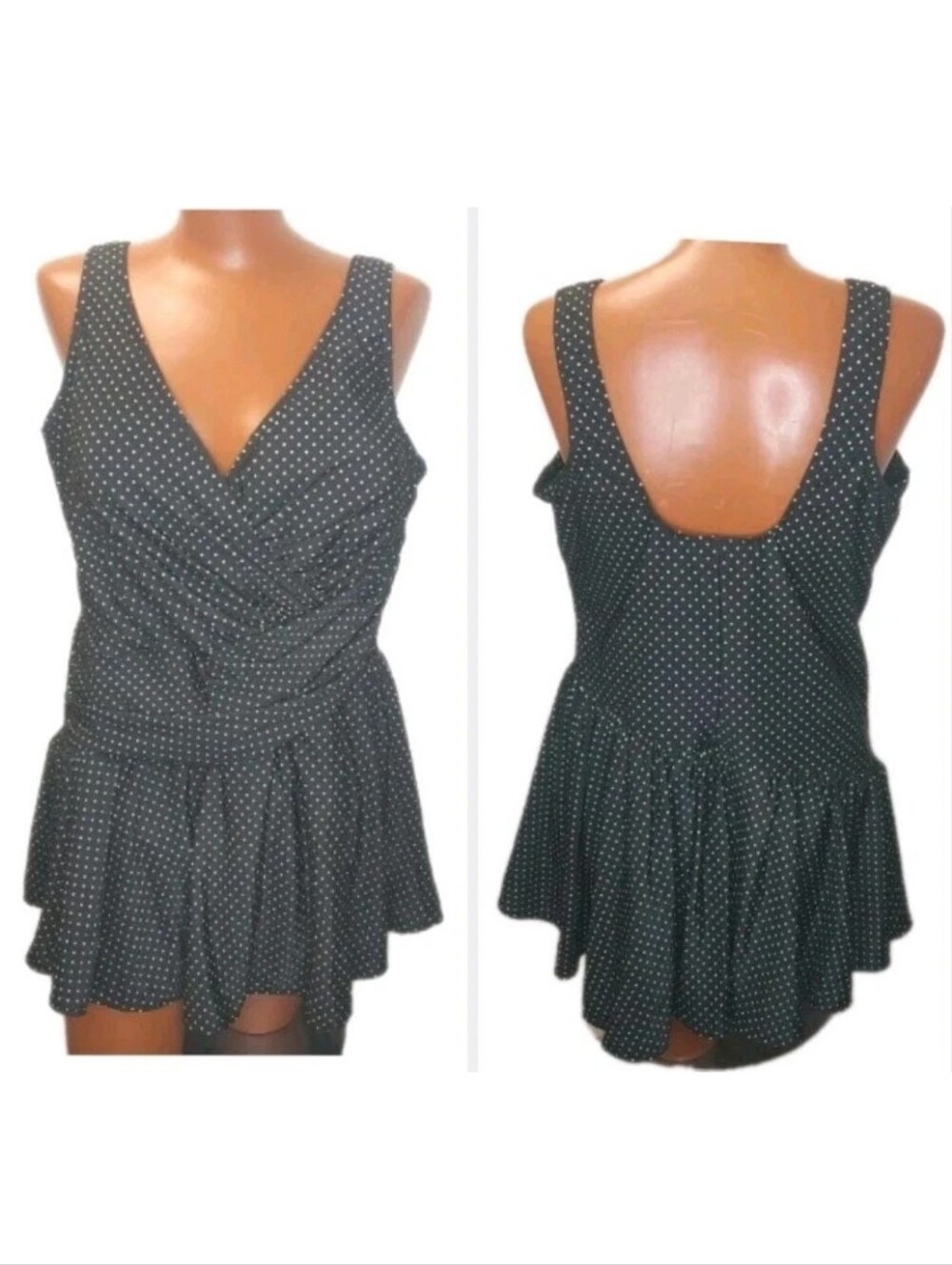 Miraclesuit Swim Dress Woman Plus Sz 22W Black White Polka Dots Wireless Vtg USA